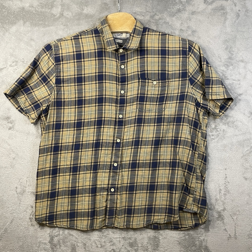 Grayers Men's   XXL Button‎ Up Short Sleeve Yellow Blue Plaid  Shirt 100% Cotton